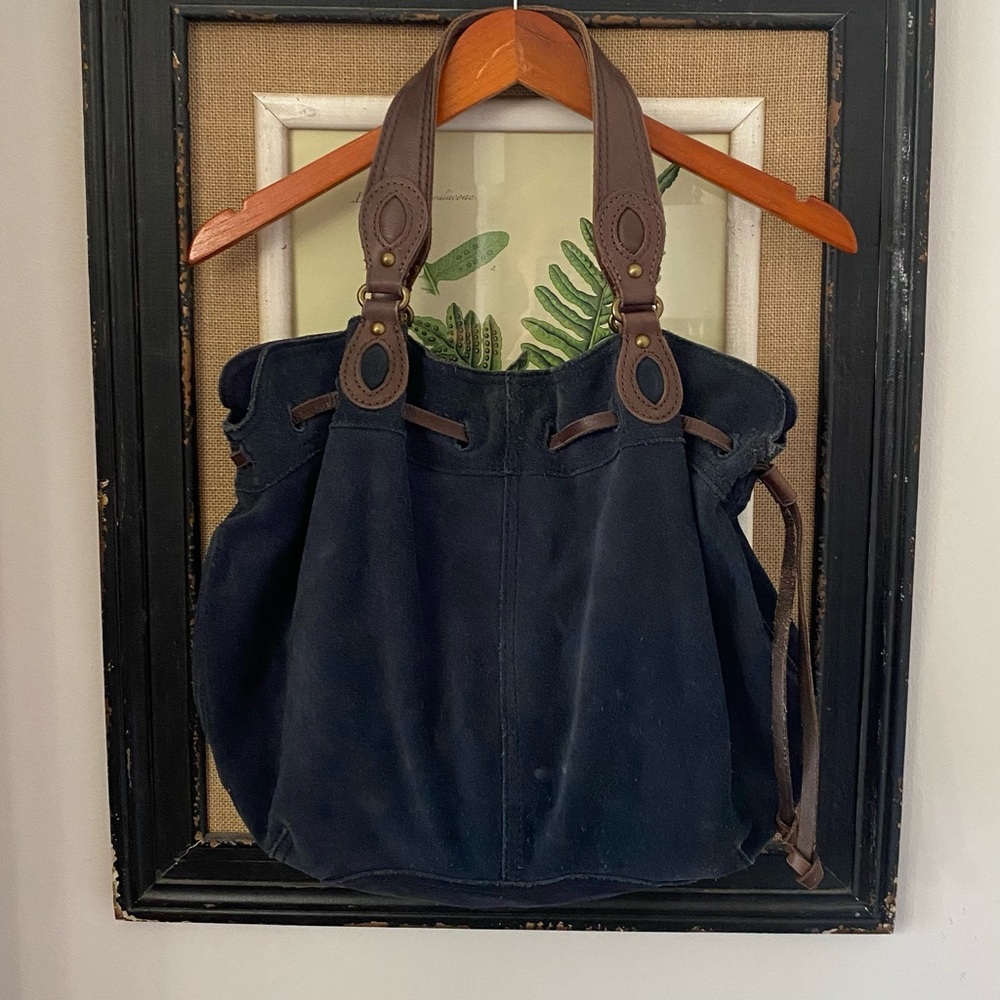 Lucky Brand Vintage Inspired Handbag Suede Leather Hobo Blue